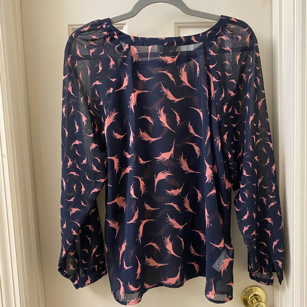 Navy and Pink Feather Print Women's Top